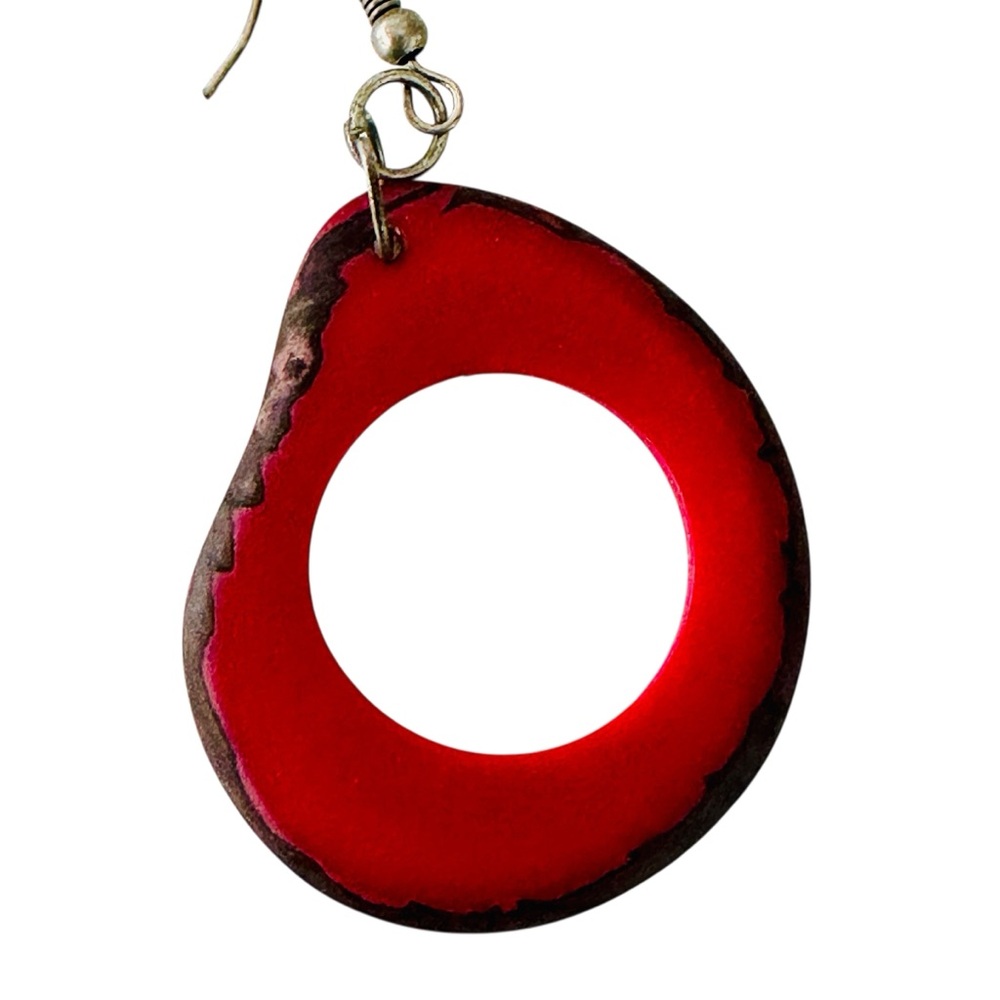 Tagus Nut Dangle Earrings Handmade in South America from Organic Ivory - Picture 3 of 4